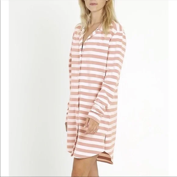 New Recliner NYC Pijama Shirt Dress Blush Stripe - Picture 3 of 8